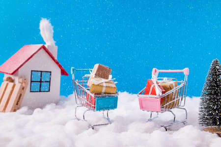 Little white house with smoke flying from chimney charming couple living buying product have...