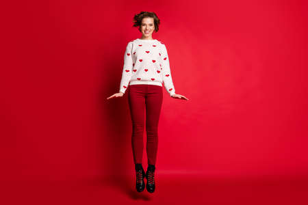 Full length body size view of her she nice attractive pretty girlish feminine carefree cheerful...