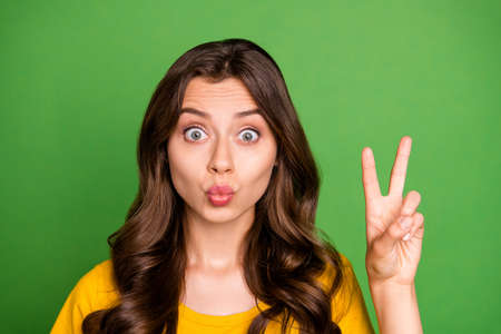 Close-up portrait of her she nice attractive lovely charming coquettish cheery wavy-haired girl...