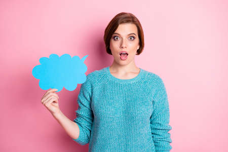 Close-up portrait of her she nice attractive pretty lovely amazed stunned brown-haired girl saying...