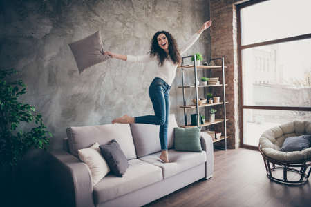 Full length body size view of her she nice attractive lovely slim fit thin slender cheerful cheery...