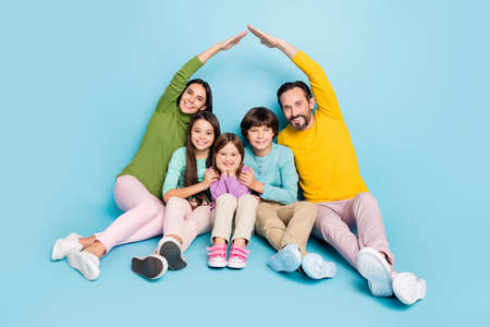 Portrait of nice attractive lovely affectionate careful friendly cheerful cheery big full family...