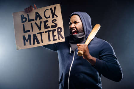 Profile side photo of furious afro american guy feel dissatisfaction african community injustice...