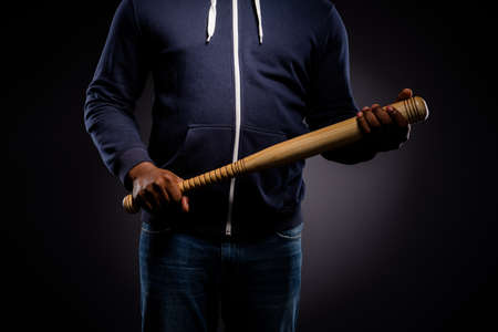 Cropped photo of afro american guy hold baseball beat ready fight for african people rights isolated...
