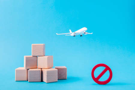 Picture of nice white aircraft plane flying pile stack cubes carrying abroad taxes payment expenses...