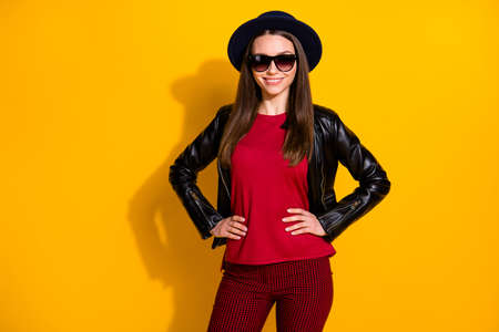 Portrait of her she nice-looking attractive lovely cool well-dressed cheerful cheery straight-haired...