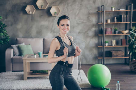 Portrait of positive athlete sportive energy intense effort girl enjoy practice yoga aerobics...