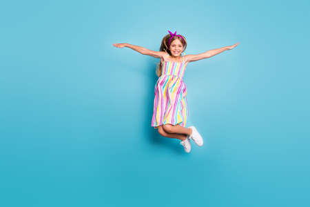 Full length body size view of her she nice-looking attractive lovely free cheerful cheery girl...