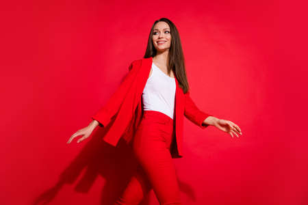 Profile photo of beautiful business lady successful person walk conference seminar meeting wear...