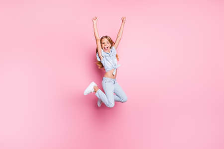 Full length body size view of her she nice attractive lovely pretty small little ecstatic cheerful...