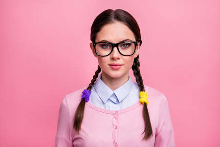 Close-up portrait of her she nice-looking attractive lovely cute winsome calm brown-haired teen girl...