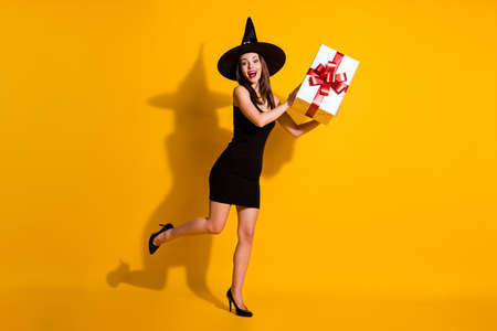 Full length body size view of her she attractive pretty slender fit cheerful cheery glad lady...
