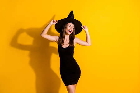 Portrait of her she nice-looking attractive pretty slender cheerful cheery dreamy lady wizard...