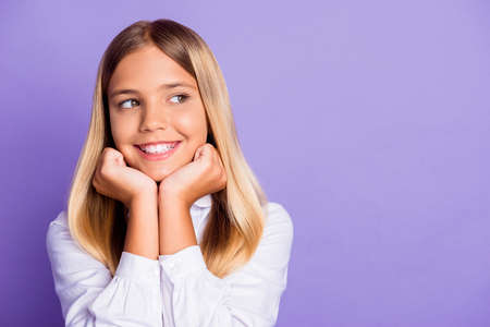 Close-up portrait of her she nice-looking attractive cheerful cheery schoolkid waiting test result...