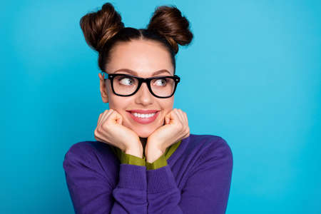 Close-up portrait of her she nice attractive clever cheerful cheery dreamy girl creating strategy...