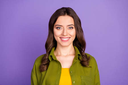 Portrait of cute sweet girlish lady girl have rest relax look in camera wear casual style cool...