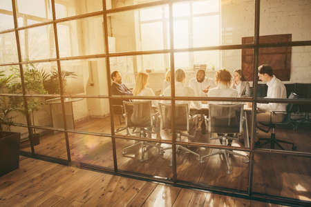 Nice attractive skilled smart clever stylish coworkers specialist shark sales agent broker...