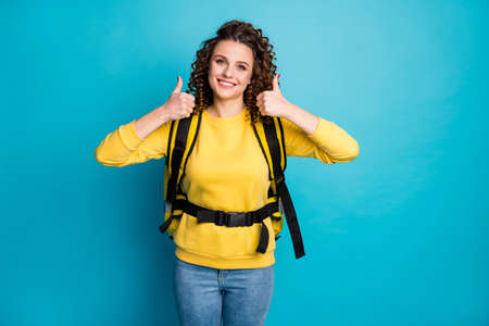 Portrait of her she nice attractive content glad cheerful wavy-haired girl bringing takeout dinner...