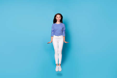 Full length body size view of her she nice attractive lovely pretty cute glad charming slender...