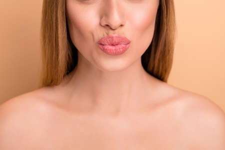 Close-up cropped view portrait of her she nice-looking attractive lovely sweet flirty...