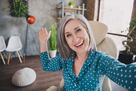 Portrait of attractive cheerful woman hr top manager good mood welcoming you join team at office...