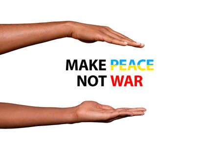 Make peace for Ukraine illustration on white background concept of pray mourning humanity solidarity against putin fascism murdering childrenの写真素材