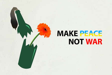 Made in Ukraine concept. Power and strength of Ukrainian folk fight with genocide molotov cocktail painting with flower inside new life beginning bornの写真素材