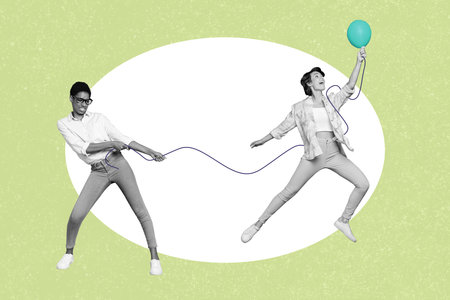 Composite illustration of two different people black white colors fight balloon isolated on drawing...