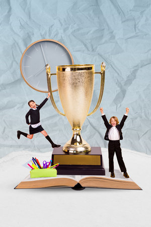 3d retro abstract creative artwork template collage of small kids children celebrating graduation isolated painting backgroundの写真素材