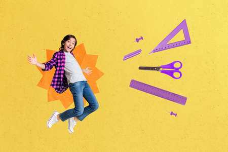 Exclusive painting magazine sketch image of little kid flying catching studying stuff isolated painting backgroundの写真素材