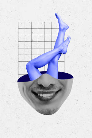 Exclusive painting magazine sketch image of sexy girl legs growing half guy head isolated painting...