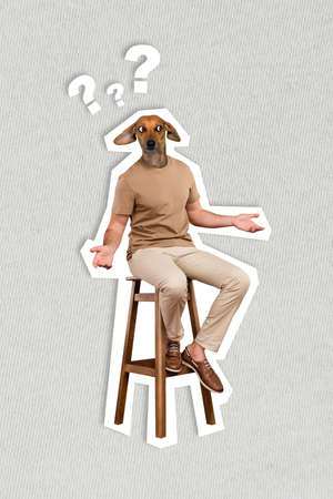 Photo artwork minimal picture of funny funky guy dog head instead of head isolated drawing...