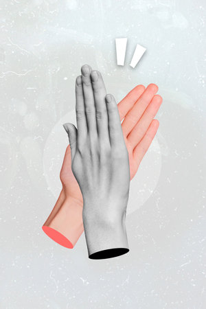 Vertical composite collage illustration of colorful black white hands clappingの写真素材