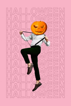Creative abstract template graphics image of funny funky guy jack o lantern head isolated drawing backgroundの写真素材