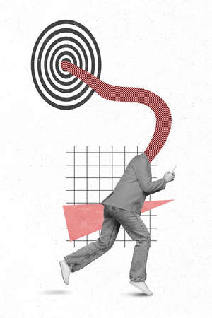 Photo 3d collage artwork postcard poster magazine sketch of young person go hold use telephone gadget device isolated on drawing backgroundの写真素材