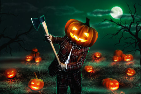 Creative 3d collage artwork postcard poster sketch of angry warehouse killer demand trick or treat isolated on painting backgroundの写真素材