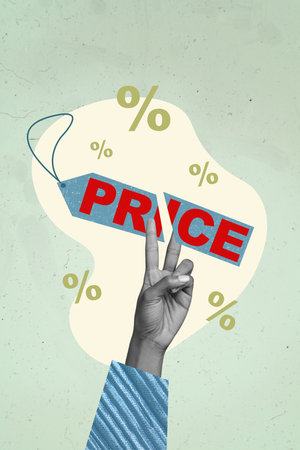 Collage magazine image flyer black friday advert human hands cutting price on drawing backgroundの写真素材