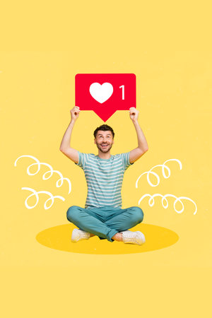 3d retro abstract creative artwork template collage of funny funky guy rising heart like card...