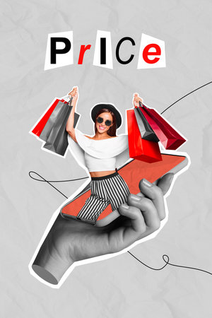 Creative photo 3d collage artwork poster picture of stylish glamour young girl inside telephone screen isolated on painting backgroundの写真素材