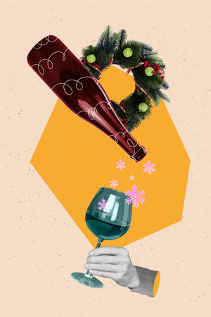 Photo artwork minimal picture of arm holding clink pouring wine celebrating x-mas isolated drawing backgroundの写真素材