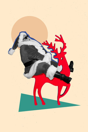 Photo sketch graphics artwork picture of funky excited x-mas grandfather riding deer isolated drawing backgroundの写真素材