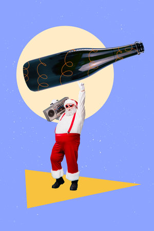 Creative abstract template graphics image of smiling funny grandfather listening boom boz enjoying x-mas isolated drawing backgroundの写真素材