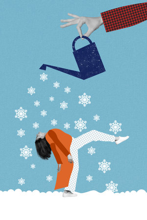 Photo artwork minimal picture of arm creating snowfall water can lady enjoy x-mas isolated drawing backgroundの写真素材