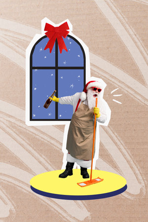 Photo artwork minimal picture of funky drunk santa drinking wine preparing home x-mas party isolated drawing backgroundの写真素材