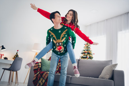Portrait of cheerful funky young people spending time weekend vacation together lovely season cozy...