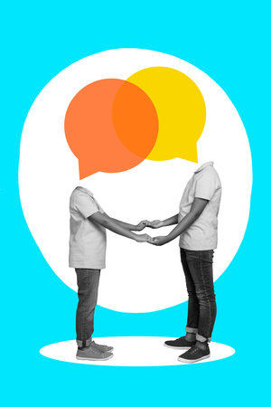 3d retro abstract creative artwork template collage of holding hands kids boys friends siblings...