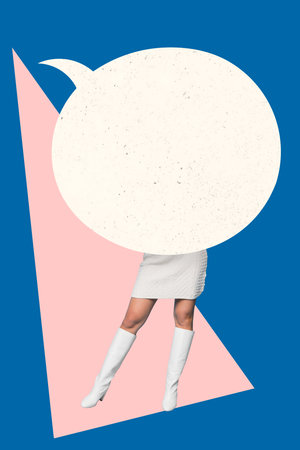 Composite collage picture image of woman attractive tempting legs comics message bubble cloud texting speaking empty blank space advertの写真素材