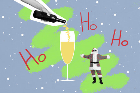 Photo artwork minimal picture of arm pouting wine glass excited funky funny x-mas grandfather isolated drawing backgroundの写真素材