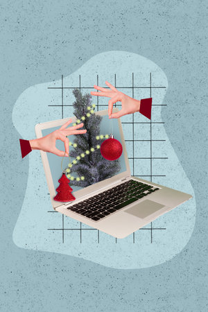 Photo cartoon comics sketch collage picture of arm buying instagram facebook xmas decorations isolated drawing backgroundの写真素材