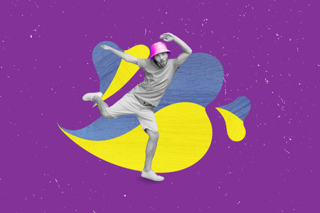 Composite collage picture of overjoyed dancing guy black white effect drawing blue yellow heart kalush ukraine eurovisionの写真素材